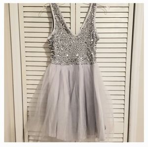 Silver Sequin & Tulle Party Prom Dress